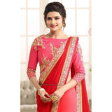 17702 PINK AND RED KASEESH PRACHI GEORGETTE SAREE WITH HEAVY EMBROIDERED BLOUSE - Asian Party Wear