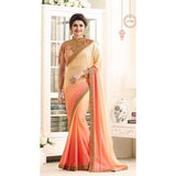 17705 CREAM AND EXUBERANCE ORANGE KASEESH PRACHI GEORGETTE SAREE WITH HEAVY EMBROIDERED BLOUSE - Asian Party Wear