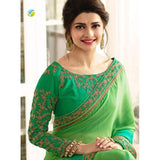 Z17709 GREEN KASEESH PRACHI GEORGETTE SAREE WITH HEAVY EMBROIDERED BLOUSE - Asian Party Wear