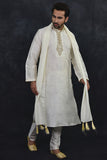 Off White Desi Kurta Pajama Indian Menswear Wedding Outfit - Asian Party Wear