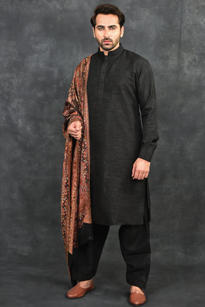 Black Kurta Shalwar Indian Groom Wedding Shawl Suit - Asian Party Wear