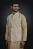 Gold Kurta Pajama Waistcoat Suit Set Indian Mens Wedding Wear - Asian Party Wear