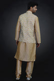 Gold Kurta Pajama Waistcoat Suit Set Indian Mens Wedding Wear - Asian Party Wear