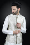 Ivory Kurta Pajama Waistcoat Set Pakistani Menswear - Asian Party Wear