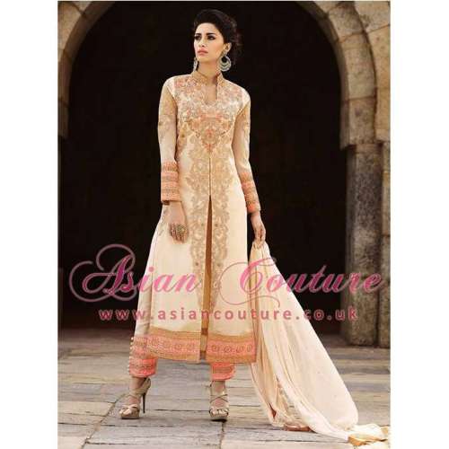 BEIGE PEACH AAFREEN STYLISH ANARKALI SUIT - Asian Party Wear