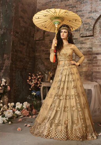 18004-B GOLD ZOYA EMERALD WEDDING WEAR LEHENGA - Asian Party Wear