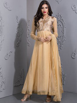 GOLD BROCADE BODICE READYMADE FLAIR ANARKALI SUIT - Asian Party Wear