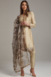 Fawn Asymmetric Stylish Wedding Wear Suit - Asian Party Wear