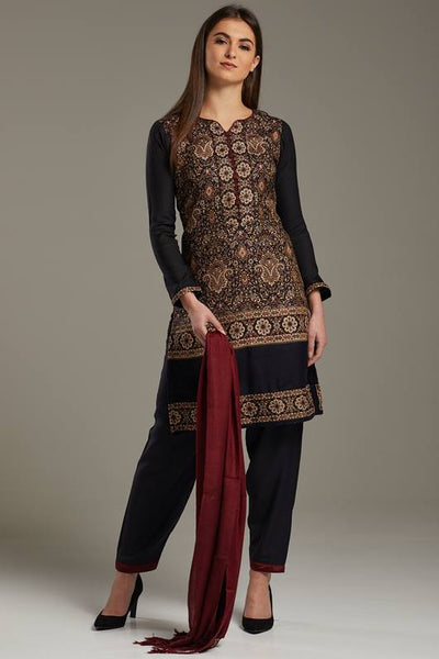 Black Evening Wear Banarasi Style Salwar Suit - Asian Party Wear