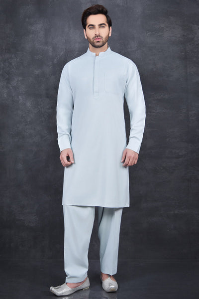 Light Blue Grey Men's Kurta Shalwar Pakistani Gents Outfit - Asian Party Wear