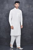 White Pakhtoon Style Men's Kurta Shalwar Suit - Asian Party Wear