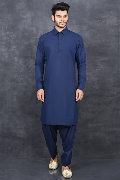 Navy Blue Pakistani Gents Readymade Shalwar Kameez - Asian Party Wear