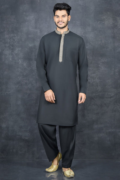 Black Formal Kurta Shalwar Indian Men's Suit - Asian Party Wear