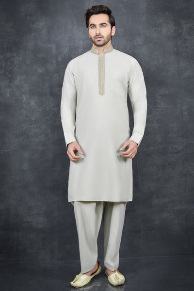 OFF WHITE PAKISTANI MEN'S WEAR READYMADE SUITS - Asian Party Wear