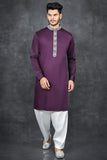 Purple Menswear Kurta Shalwar Embroidered Indian Suit - Asian Party Wear