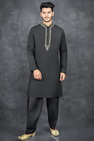 Black Indian Pakistani Festive Kurta Men's Suit - Asian Party Wear