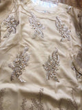 LUXURY BEIGE GOLD PEARL EID DESIGNER READY MADE SUIT - Asian Party Wear