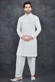 White Chikenkari Kurta Indian Designer Men Suit - Asian Party Wear