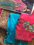 MARIA B PINK AND TURQUOISE PAKISTANI STYLE READY MADE SUIT - Asian Party Wear