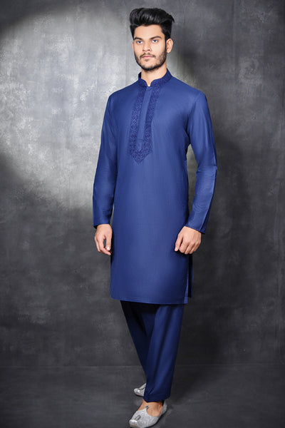 Navy Blue Kurta Salwar Pakistani Menwear Outfit - Asian Party Wear