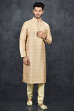 Coral Peach Jacquard Kurta Ethnic Indian Menswear Suit - Asian Party Wear