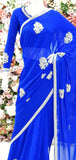 ROYAL BLUE INDIAN GEOGETTE PARTY STYLE SAREE - Asian Party Wear