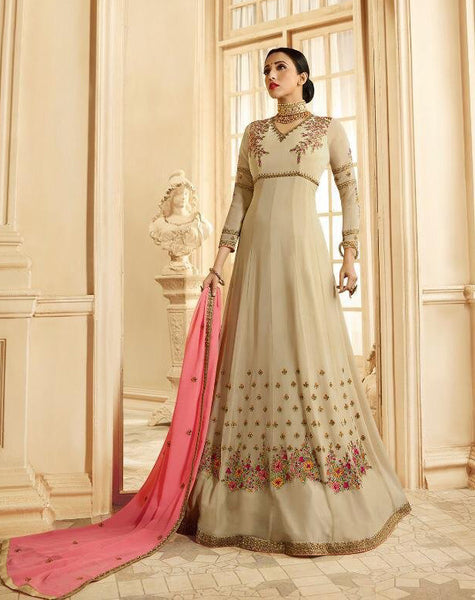 BEIGE EMBROIDERED ETHNIC INDIAN WEDDING DRESS - Asian Party Wear