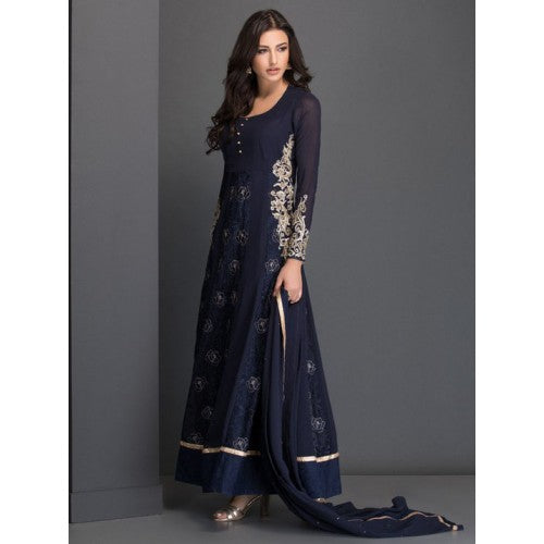 BLUE FLOWY LONG READY MADE MAXI STYLE DRESS - Asian Party Wear