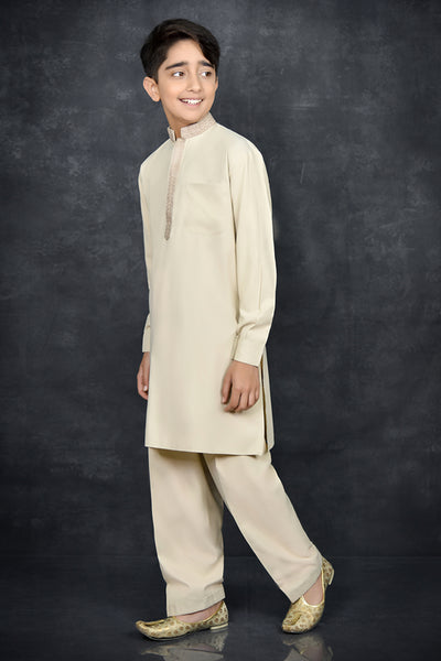 Cream Pakistani Boys Eid Kurta Shalwar Casual Dress - Asian Party Wear