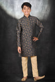 Grey Brocade Kurta Pajama Kids Festive Outfit - Asian Party Wear