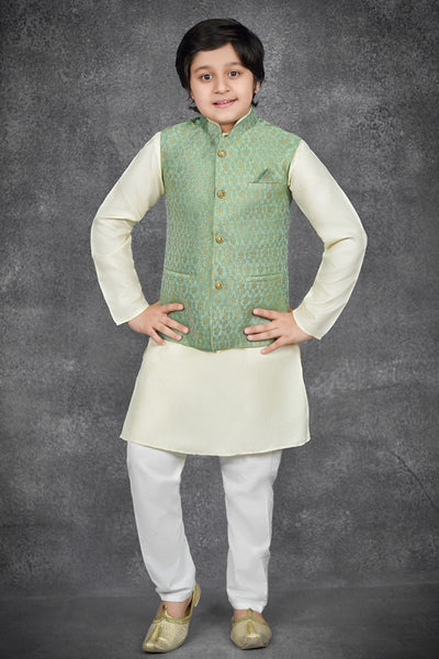 Mint Green Festive Wedding Boys Waistcoat - Asian Party Wear