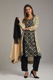 BLACK & CREAM JACKET STYLE READY TO WEAR PAKISTANI DESIGNER SUIT - Asian Party Wear