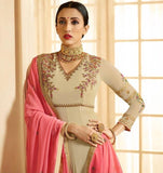 BEIGE EMBROIDERED ETHNIC INDIAN WEDDING DRESS - Asian Party Wear