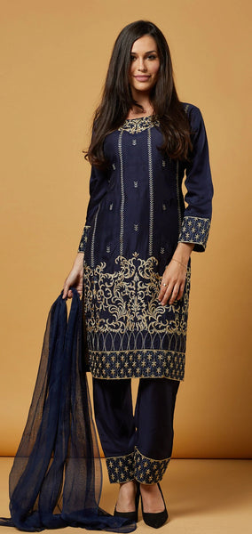 Navy Blue Indian Ethnic Readymade Suit - Asian Party Wear