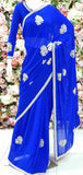 ROYAL BLUE INDIAN GEOGETTE PARTY STYLE SAREE - Asian Party Wear