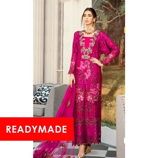 BURGUNDY PAKISTANI DESIGNER FAUX GEORGETTE READYMADE SUIT - Asian Party Wear