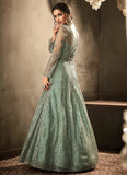 SAGE GREEN DESI WEDDING WEAR BRIDAL GOWN - Asian Party Wear