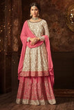 CREAM AND PINK INDIAN WEDDING GHARARA AND LEHENGA STYLE DRESS - Asian Party Wear