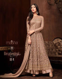 BEIGE EMBELLISHED INDIAN DESIGNER EVENING GOWN - Asian Party Wear