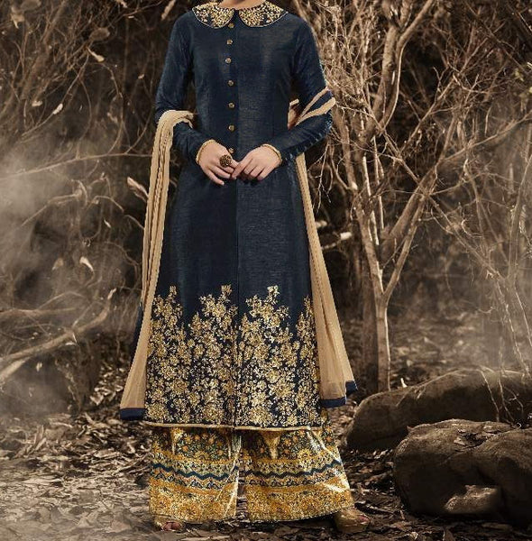 Black Indian Bhagalpuri Floor Length Party Wear Anarkali Suit - Asian Party Wear