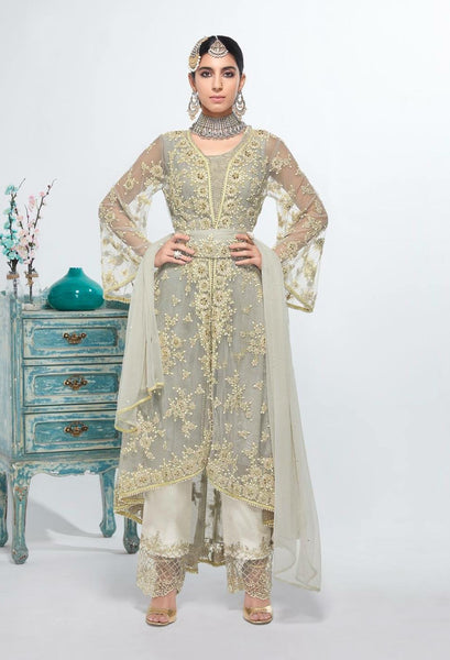 SILVER GREY ASIAN INDIAN WEDDING AND BRIDAL SALWAR SUIT - Asian Party Wear