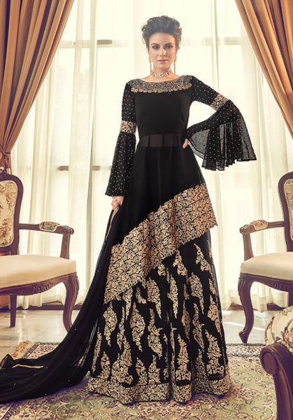 GLAMOROUS BLACK ASIAN WEDDING STYLE LEHENGA SKIRT DRESS - Asian Party Wear