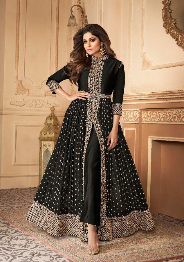 open lace back dress Black Indian Designer Party Wear Front Slit Anarkali Dress open lace back dress Black Indian Designer Party Wear Front Slit Anarkali Dress