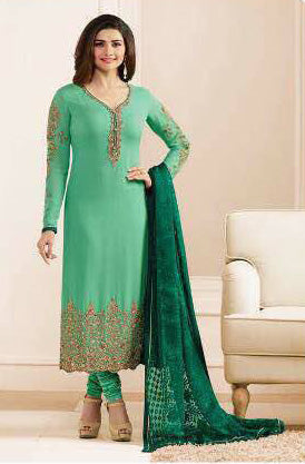 5551 BISCAY GREEN KASEESH JANNAT EMBROIDERED GEORGETTE PRACHI DESAI STRAIGHT SALWAR SUIT - Asian Party Wear