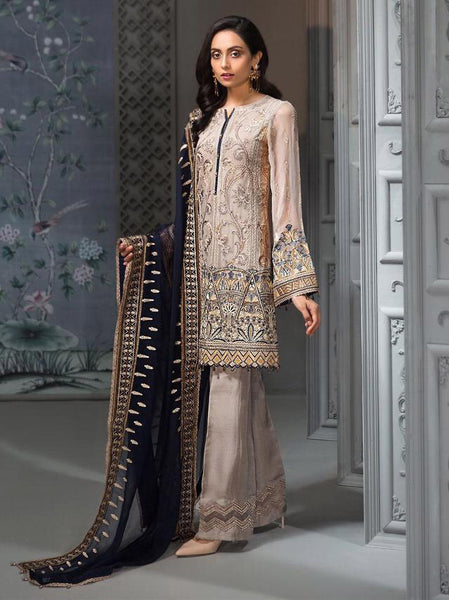 Grey & Blue Designer Georgette Party Wear Suit - Asian Party Wear