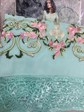 D4002 MUMTAZ SAJAWAT TURQUOISE SALWAR KAMEEZ  Comes with A floral scarf - Asian Party Wear