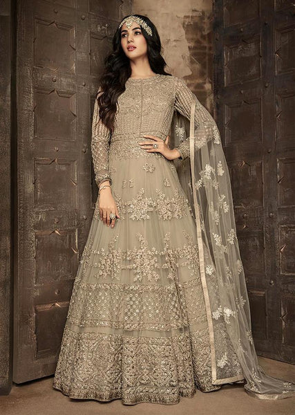 BEIGE INDIAN DESIGNER WEDDING BRIDESMAID DRESS - Asian Party Wear