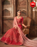 RED HEAVY EMBROIDERED INDIAN PUNJABI WEDDING LEHENGA - Asian Party Wear