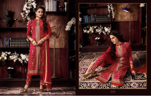 KIYAZA PENTAHOUSE RED PURE COTTON SALWAR KAMEEZ SUIT - Asian Party Wear