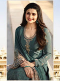 Teal Green Royal Kaseesh Crepe Silkina Designer Salwar Suit - Asian Party Wear